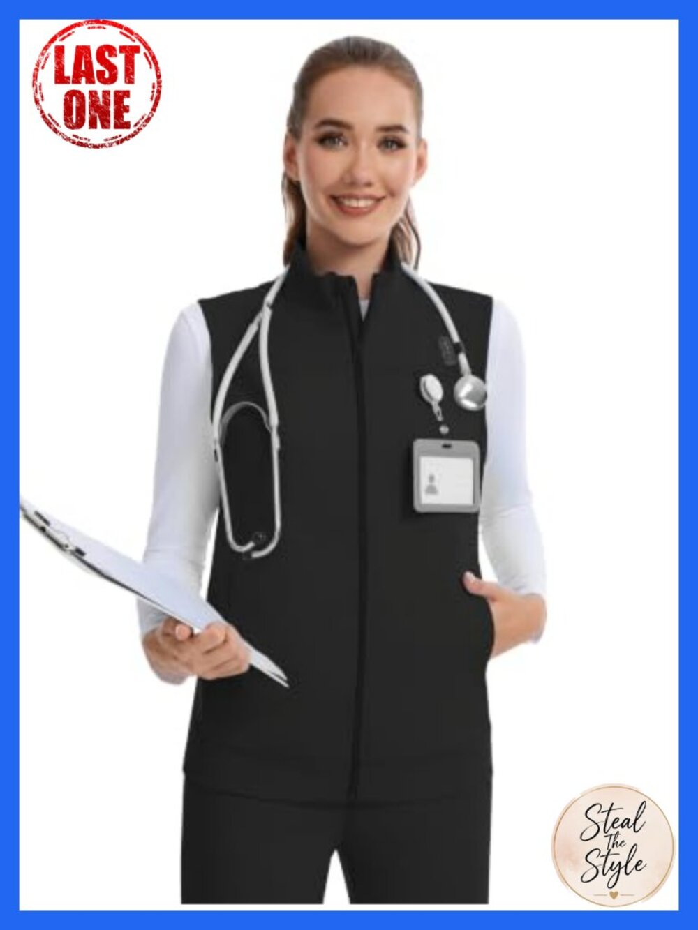 Women's Lightweight Stretch Stand Collar Scrub Vest - Picture 4 of 6